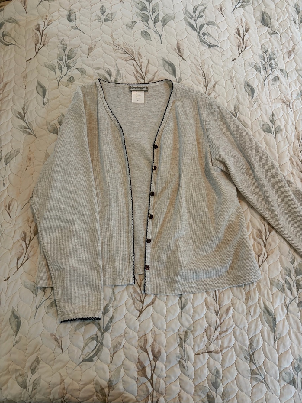 Coldwater Creek Light Gray Cardigan with Black Trim